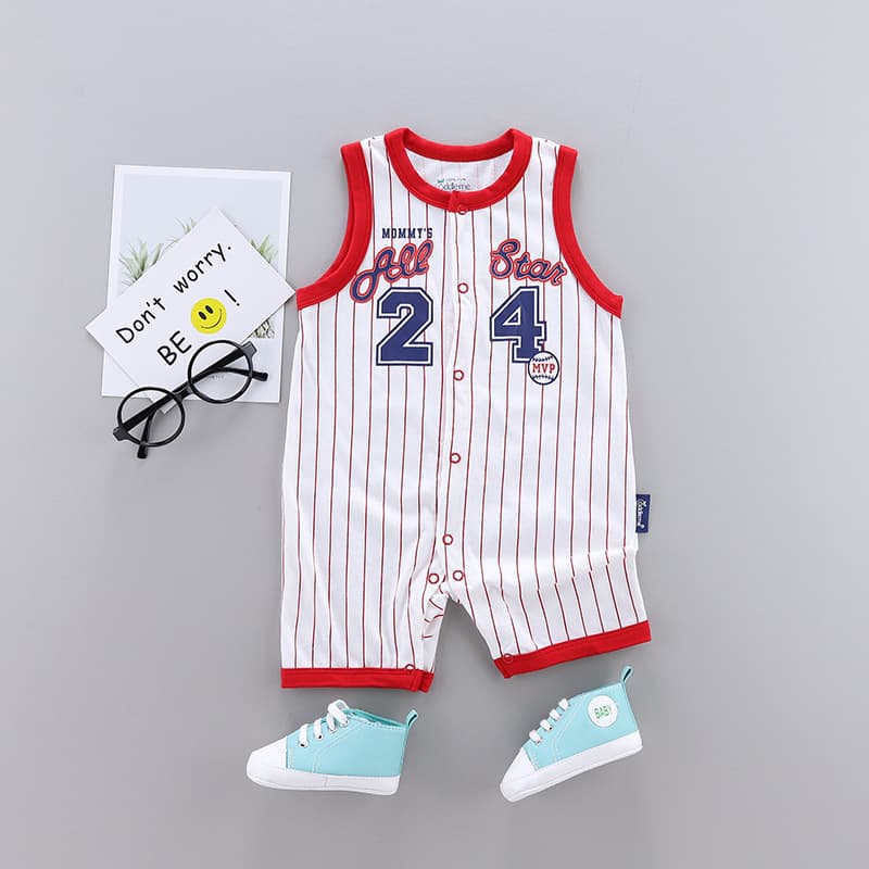 New Spring and Summer Baby Cotton Romper 0-2 Years, Sleeveless Striped Harper Crawling Pajamas