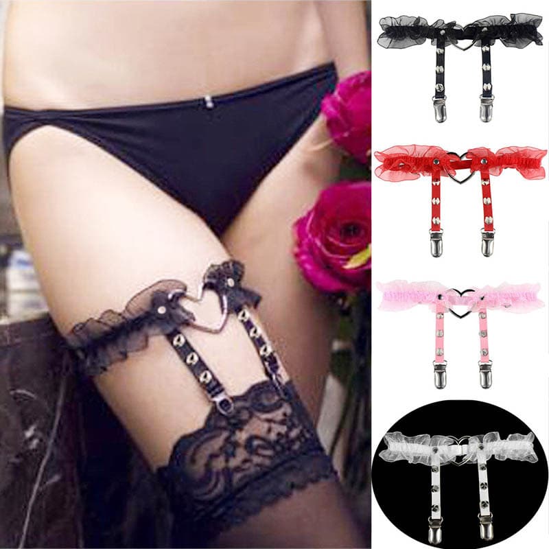 Manufacturer's Hot Sale: European and American Sexy Heart-shaped Garter Belt with Leather Studded Leg Garters for Nightclubs and Bars