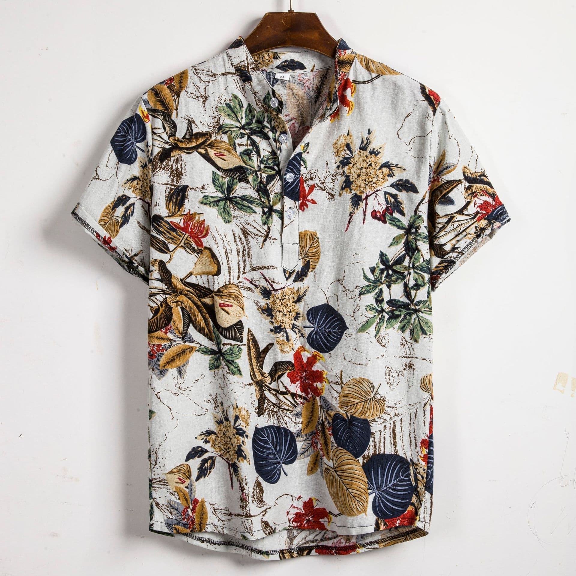 AliExpress Tide foreign trade men's clothing ebay European version Korean version long-sleeved slim shirt men's contrast printed shirt men