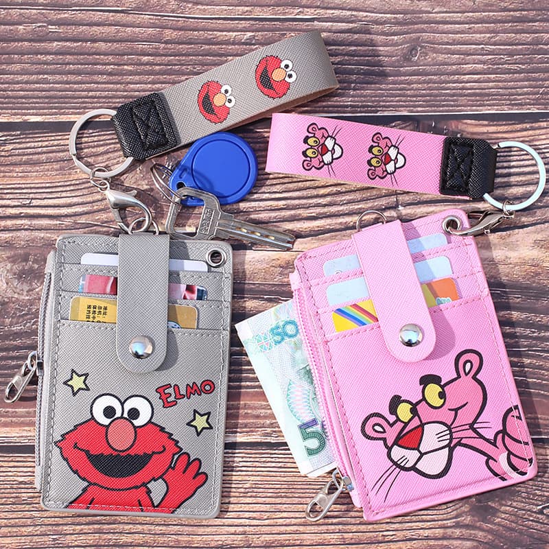 Cute Cartoon Multi-Card Bus Pass Card Holder Keychain Student Campus Card Protector Meal Card Case Coin Purse