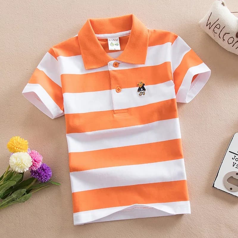 Summer children's short-sleeved T-shirt cotton 1-13 years old shirt for big children striped lapel Polo kids polo shirt Europe and America