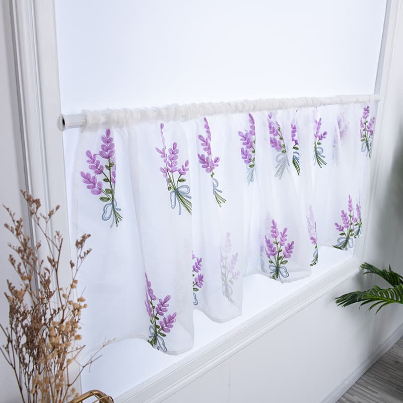 Popular Foreign Trade Short Curtains for Entryway and Kitchen, Embroidered Window Curtains, Finished Embroidered Sheer Curtains, Light-Transmitting but Not See-Through