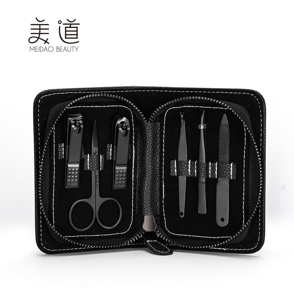 Litchi Pattern PU Stainless Steel Manicure Set Six Pieces Stainless Steel Accessories for Nail Care Tool Kit Professional Grade
