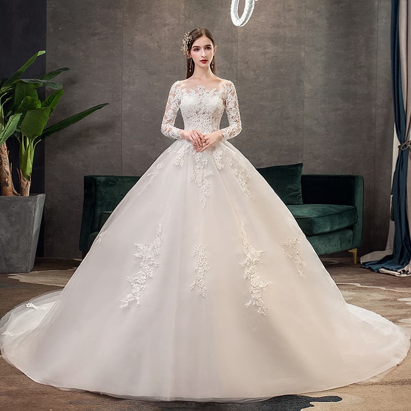 Bridal Main Wedding Dress 2025 New Lace Luxury Long-Sleeved Dreamy Large Size Long Tail Photo Studio Light Wedding Dress Td35