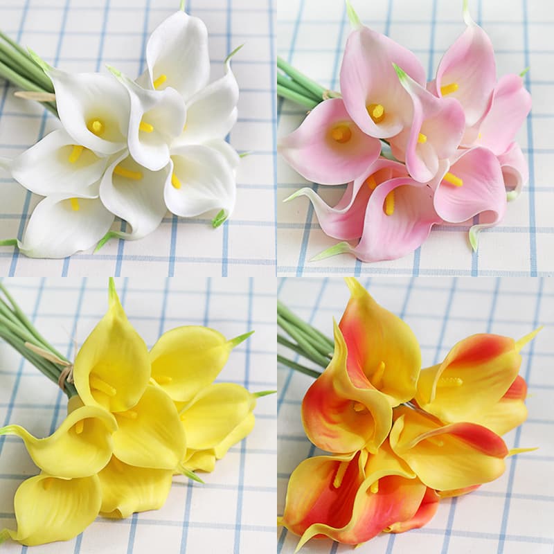 Factory Direct Sales Pu Single Mini Calla Lily Artificial Flower Fake Flower Wholesale Export High-End Wedding Home Decoration Flower