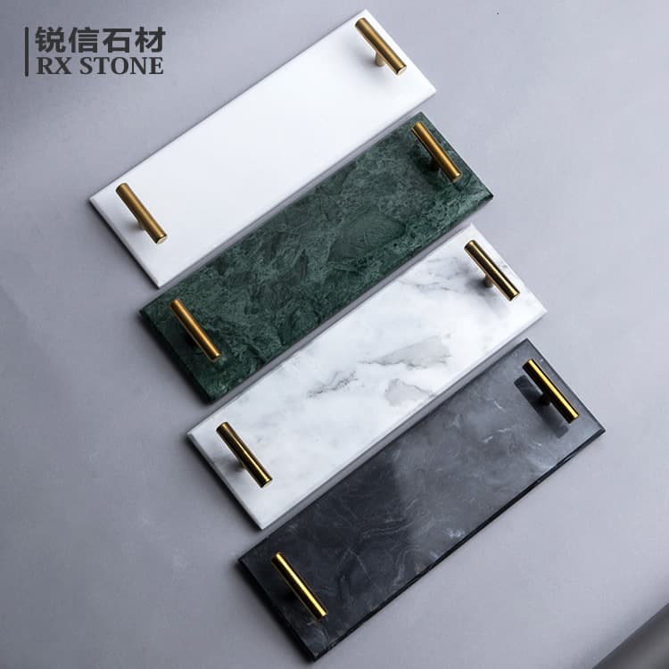 Natural Marble Metal Handle Tray Single Rod Jewelry Storage Home Decoration Bathroom Set Craft Hotel