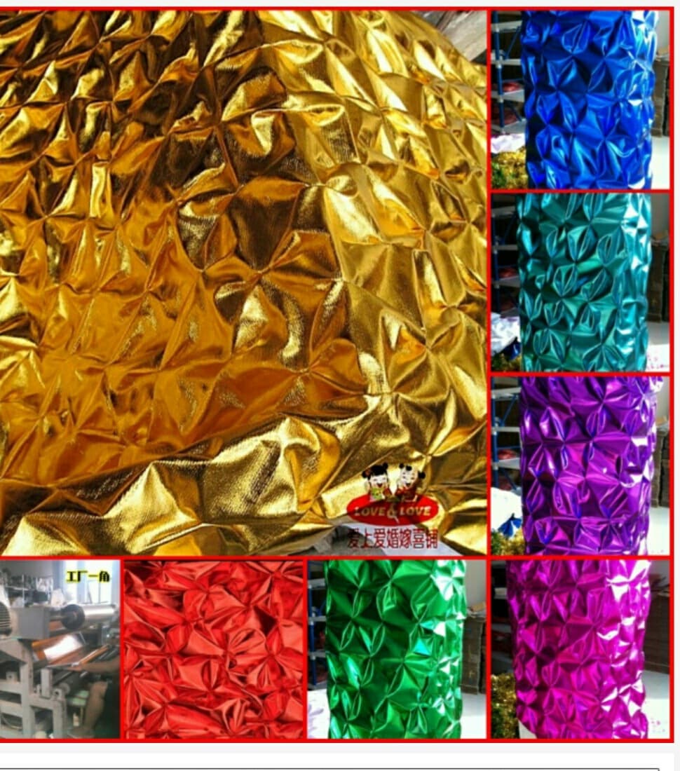 Gold Foil Fabric for Wrapping Pillars, Pleated Tree Wrapping, Crinkled Gold Cloth for Wedding Wall Decoration