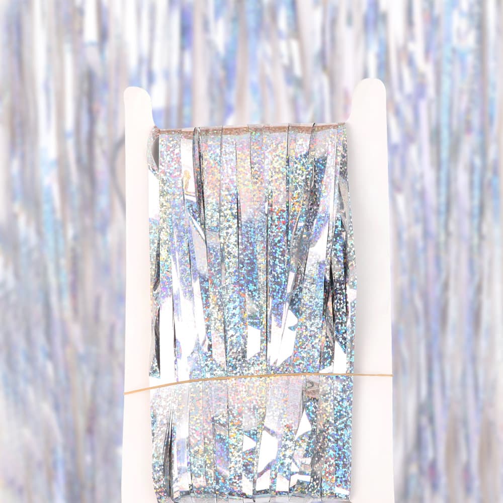 Children's Day Decoration 1*1m Laser Rain Silk Curtain Color Strips Birthday Baby 100 Days Photo Props Tassel Rain Silk Door Curtain