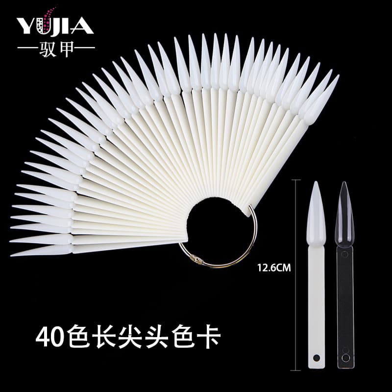 Cross-Border special for nail art pointed shape fan-shaped color card with ring 40 color natural color transparent color black three-color optional