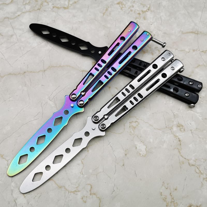 Portable Stainless Steel Butterfly Practice Knife Foldable Transformable Throwing Knife No Edge For Training Display