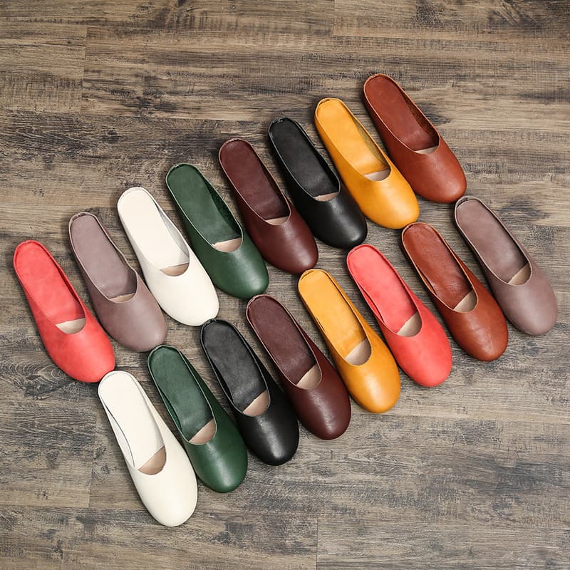 Manufacturer's Genuine Leather Handmade Women's Shoes Mori Women's Flat Granny Shoes Retro Slippers Extra Large Size 8868 Casual and Versatile