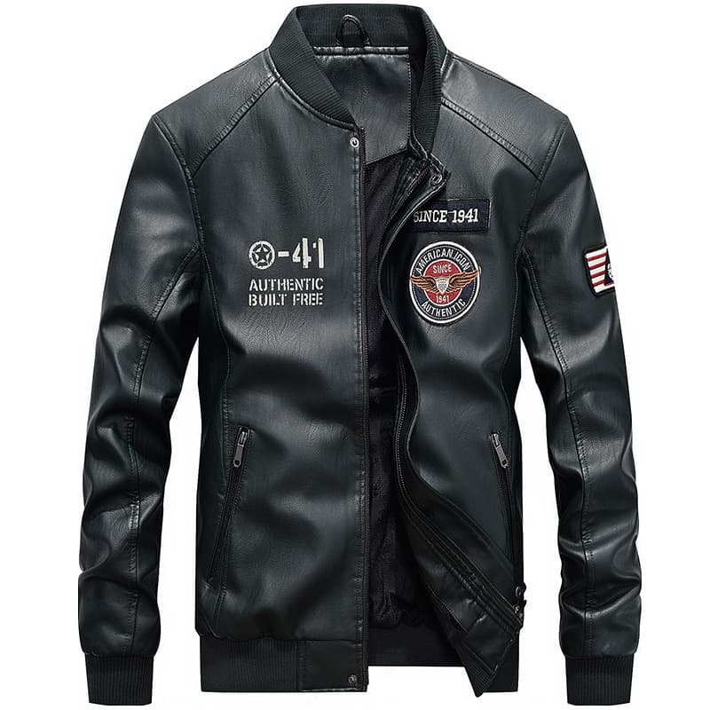 Amazon Plus Size Baseball Stand Collar Leather Jacket, Men's Fall PU Leather Jacket, Loose Casual Motorcycle Leather Coat