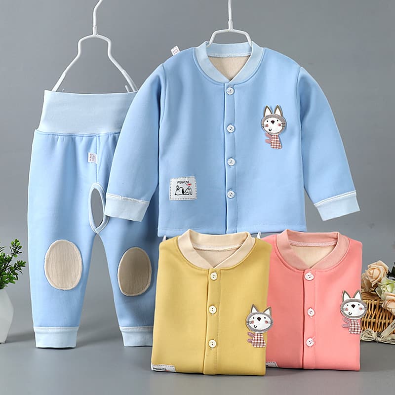Baby Thermal Set Autumn Winter High-Waist Belly Protector 0-1-2 Years Old Boys Girls Fleece Lined Homewear