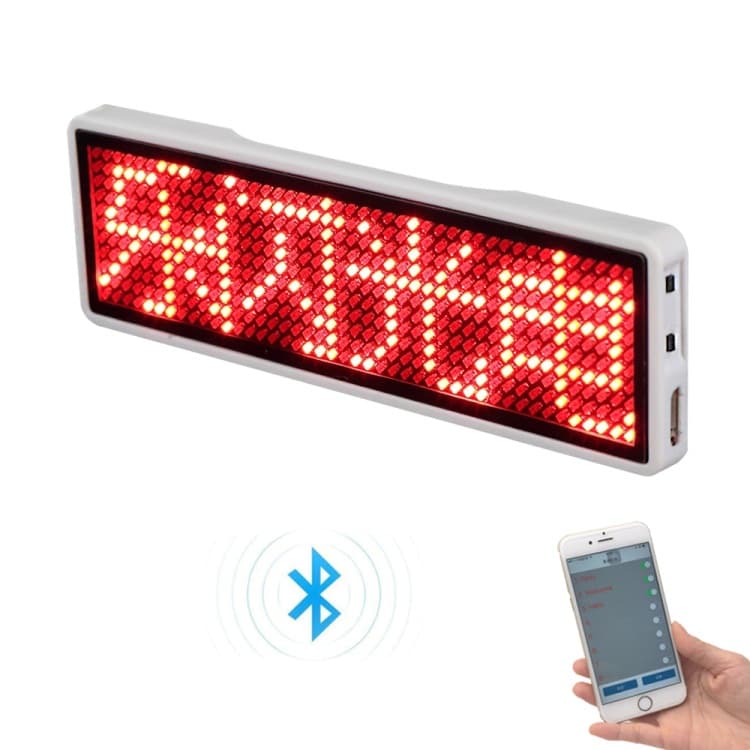 Mobile Bluetooth LED Badge Scrolling Text Designated Driver Service Employee ID Red Display