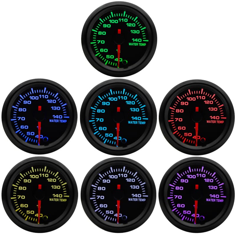 2-inch 52mm black-cased high-speed stepper motor water temperature gauge, seven-color adjustable gauge, automotive instrument panel, retrofit instrument panel.