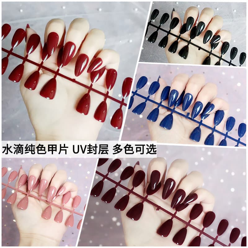 UV Top Coat Glossy Finish Press-On Nail Tips, Nail Factory Wholesale, Solid Color Strip Long Almond Teardrop Nail Tips