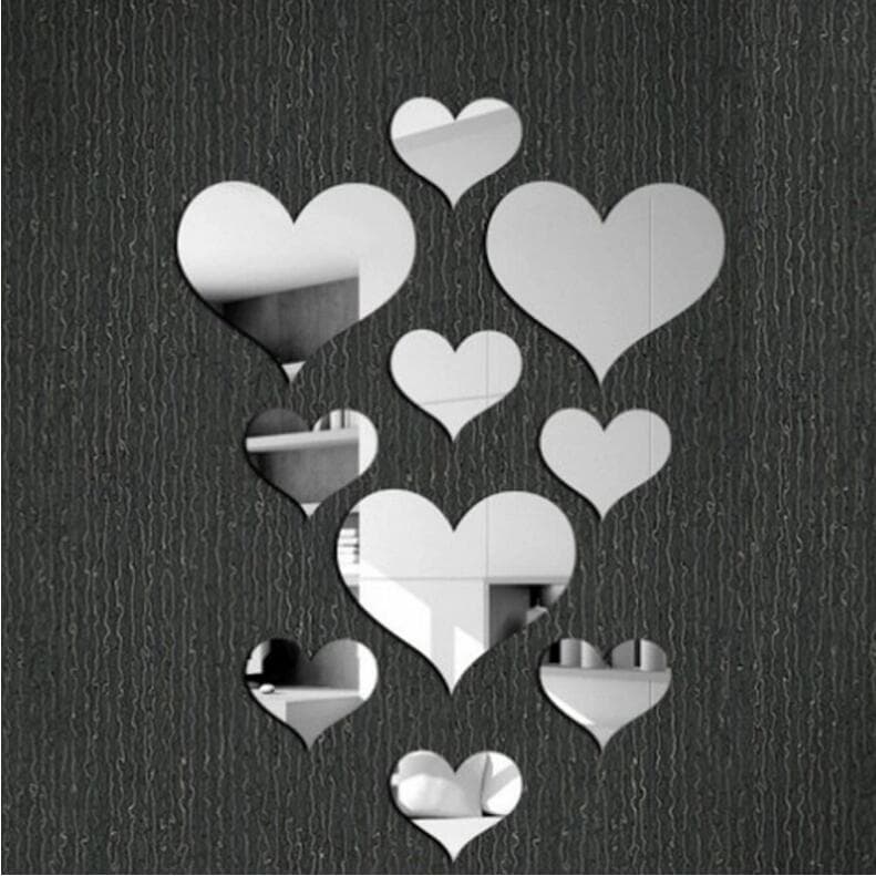 Cross-Border Home Decor Heart Mirror Wall Sticker, 3D Acrylic Heart-Shaped Decoration for Background Walls
