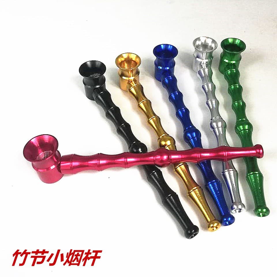 In-Stock Direct Sale Metal Aluminum Cross-Border Pipe Portable Bamboo Joint Smoking Pipe Men's Tobacco Pipe