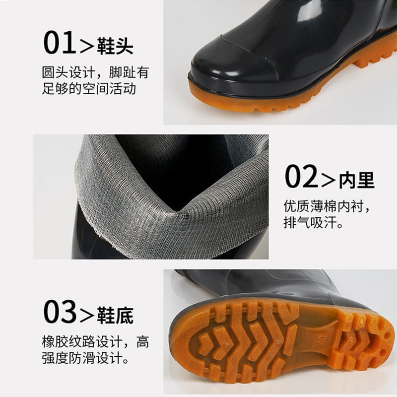 Labor protection rubber rain boots waterproof shoes men's black mid-calf high-top anti-slip wear-resistant construction site shoes rain boots factory wholesale