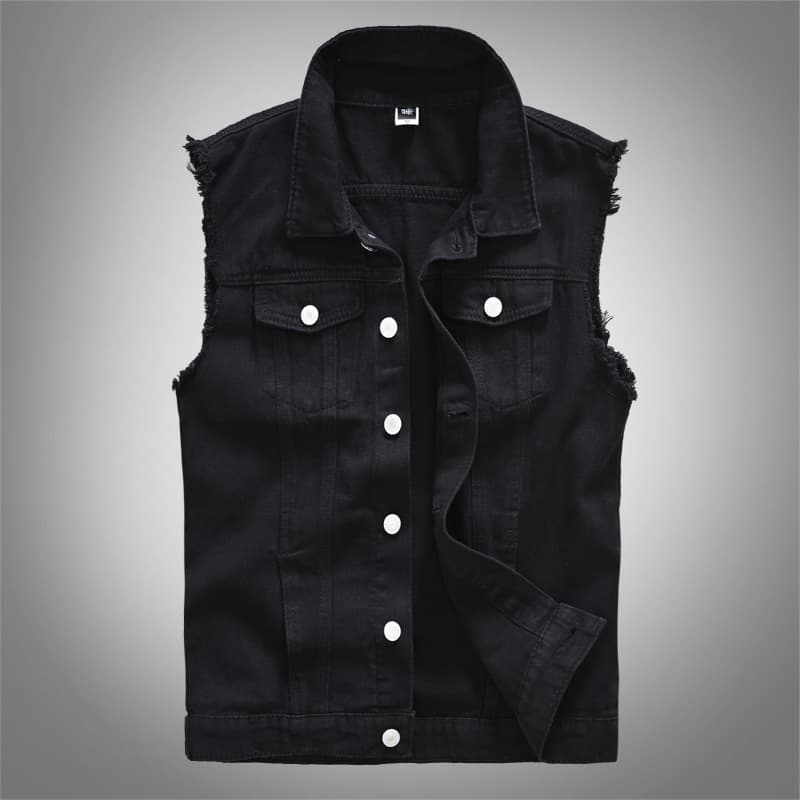 Trendy Men's Spring Summer Autumn Denim Vest Black Casual Vest for Young Men, Drop Shipping