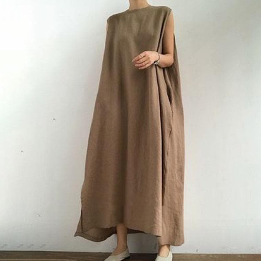 In Stock Korean 2026 Trendy Linen Cotton Women's Sleeveless Split Dress Vest Dress Solid Color A-Line Dress
