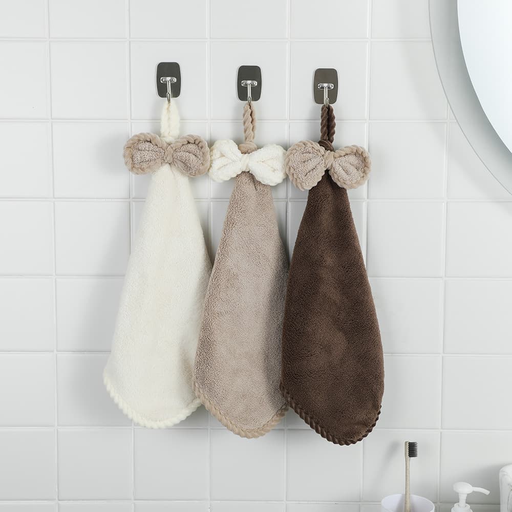 Coral Fleece Bow Hand Towels Absorbent Wholesale - Cross-border Kitchen Home Use Adult/Child Hangable Towels from Manufacturer