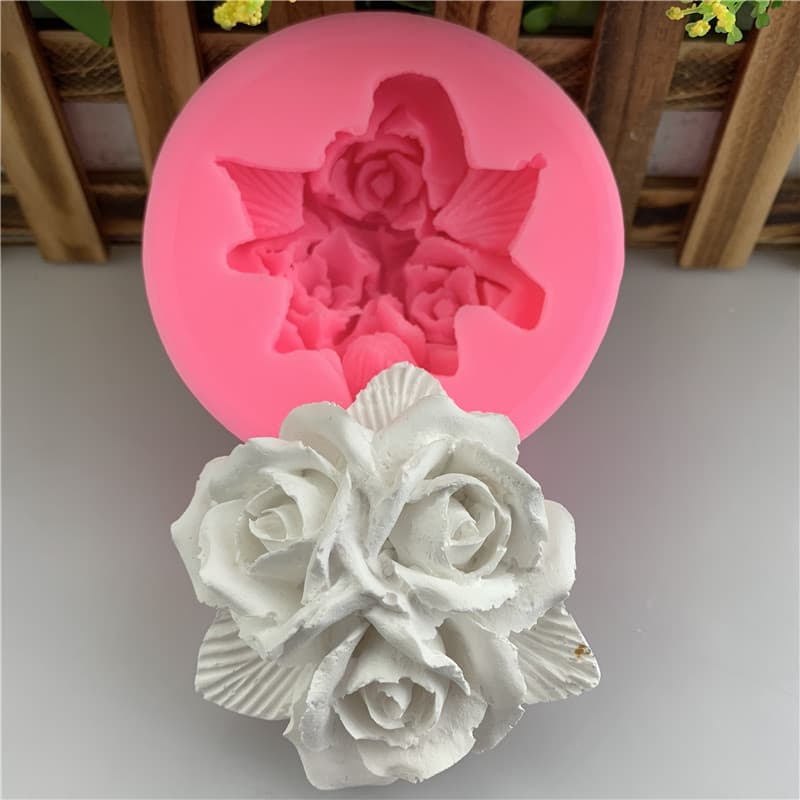 Large 3 Roses Silicone Mold DIY Sugar Art Aromatherapy Plaster Mold Cake Decoration Tool Irregular Shape Baking Tool