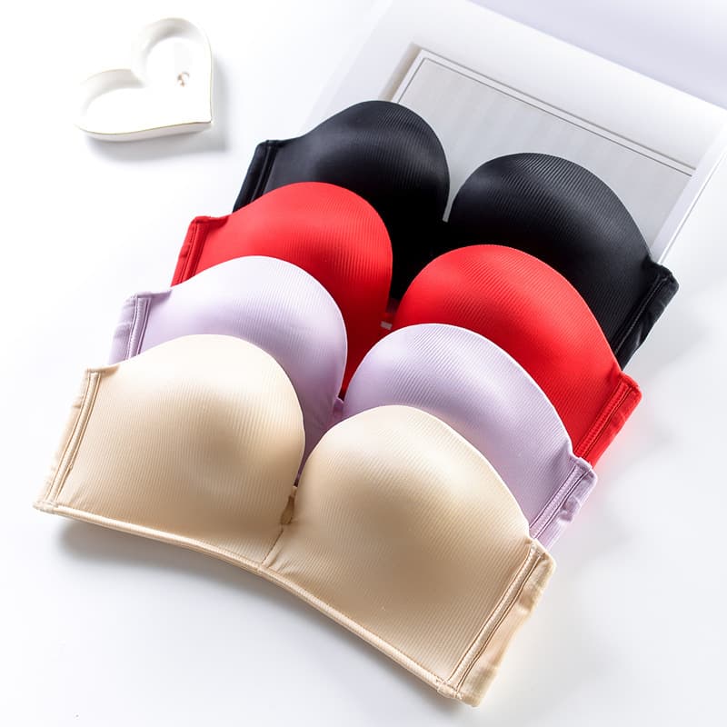 Factory wholesale half cup strapless bandeau lingerie, smooth small chest push-up invisible wedding formal wear bra 352.
