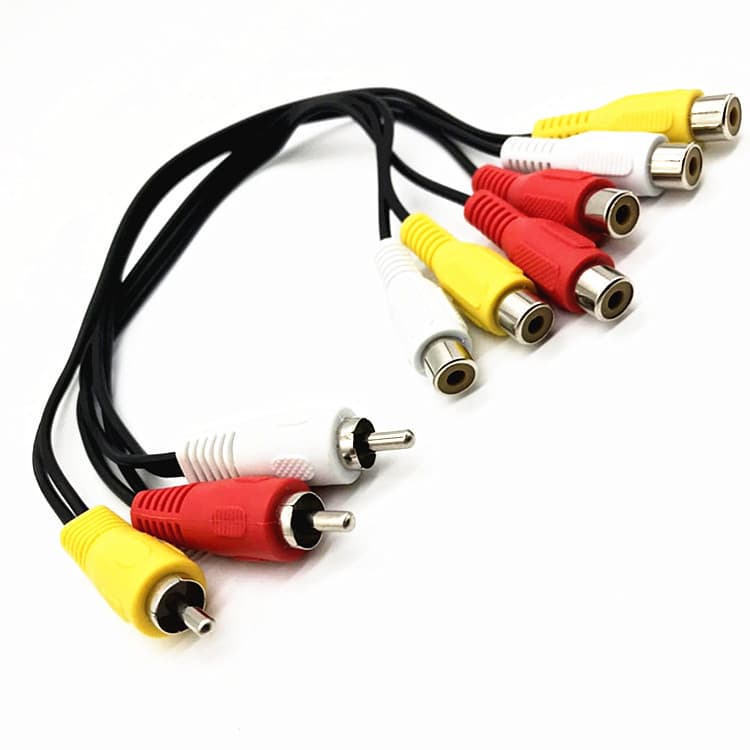 AV Cable 1 to 2, 3RCA Male to 6RCA Female, Lotus Cable 3 Male to 6 Female, RCA Y-Splitter Video Cable Copper