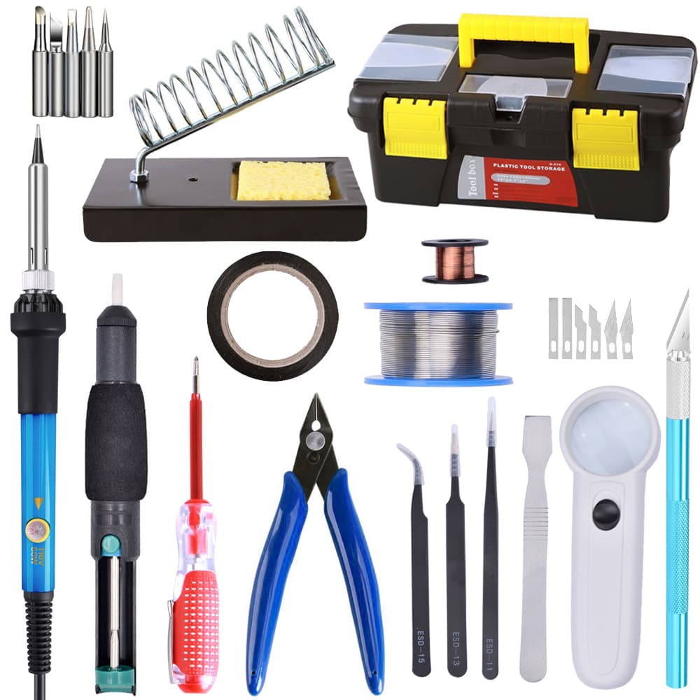 soldering iron 60W soldering iron repair tool box with solder absorber magnifying glass screwdriver tin wire