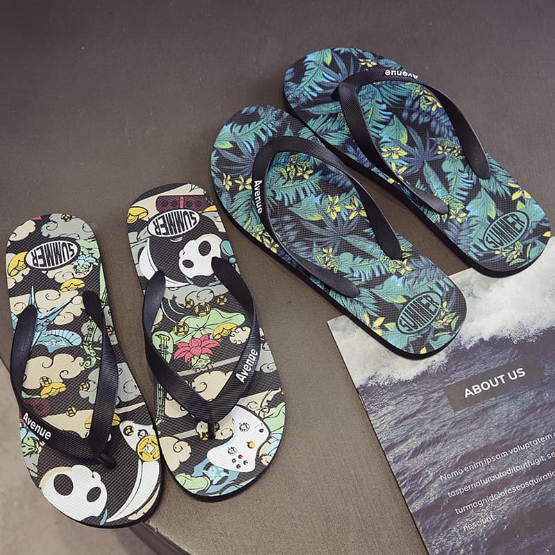 Trendy Themed Beach Flip Flops for Men, Casual Fashion Anti-slip Outdoor Sandals, Summer Thong Sandals
