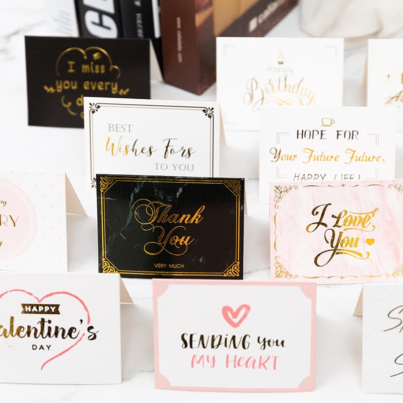 Factory direct sales of gold-stamped greeting cards with envelopes for Qixi Festival, Valentine's Day, baking, flower shops, birthday thank-you cards, and blessing cards.