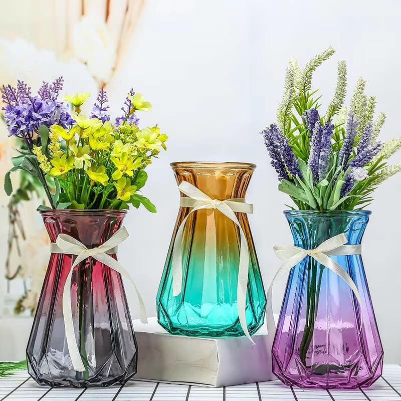Elegant European Style Glass Vase Transparent Hydroponic Flower Pot Living Room Decorative Piece Fresh Color Paper Flower Vase