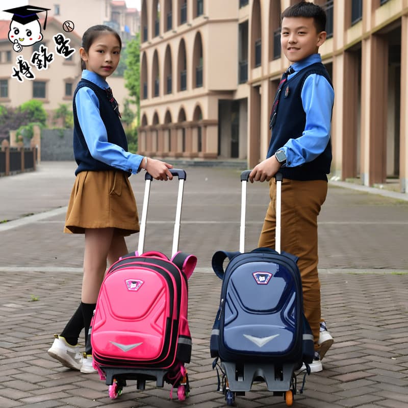 Children's Trolley School Bag Boy Training Tutoring Class LOGO Printed Primary School Student Six-Wheel Stair Climbing Children's Backpack Female