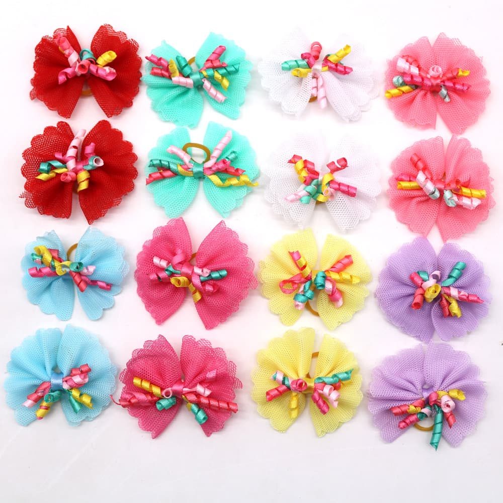 Lace Curled Hair Dog Head Flower Bow Tie Hair Accessories Beautiful Series Pet Grooming Tools Floral Decorations For Dogs