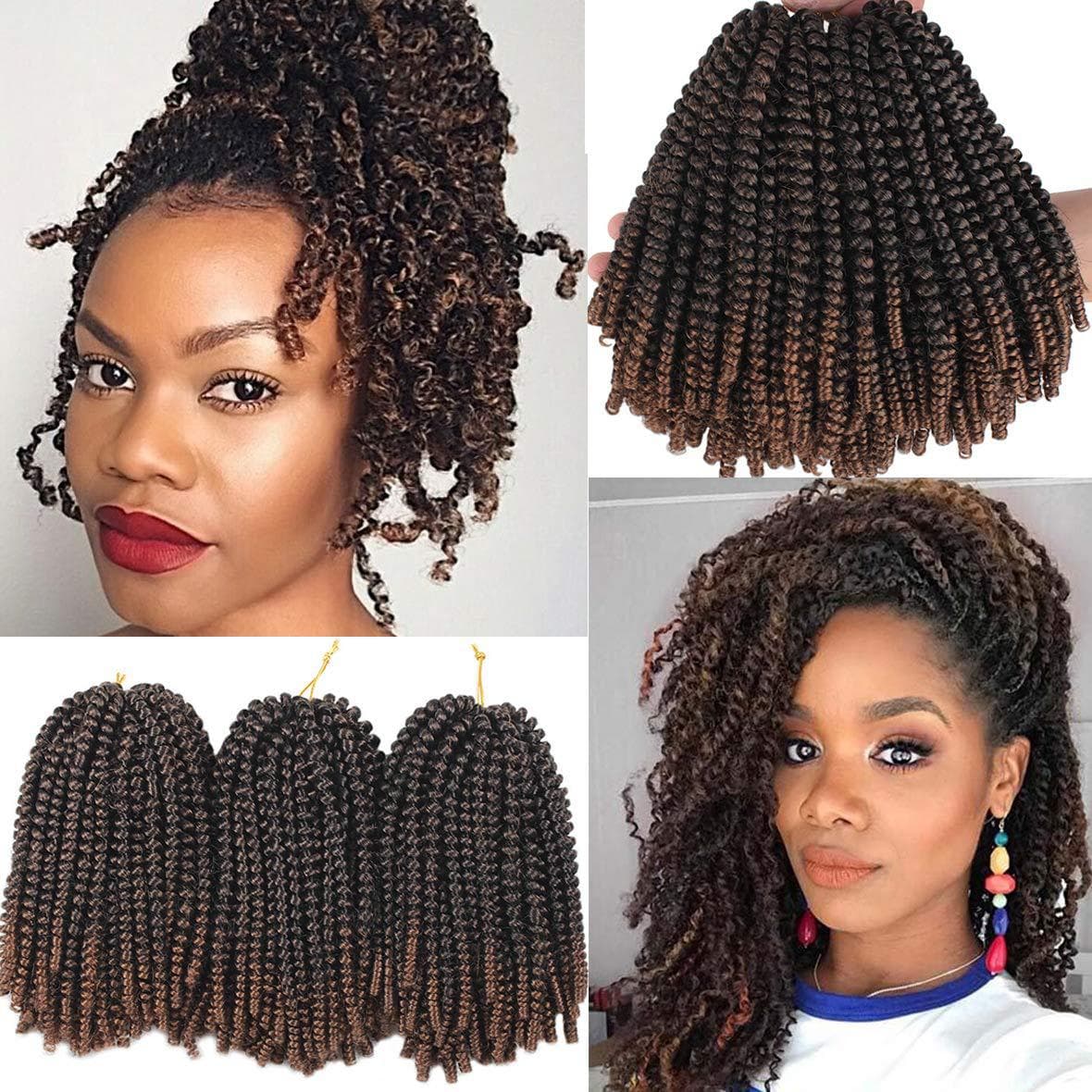 European and American style hair extensions, spring twist, 8-inch crochet spring braid, European and American style synthetic hair extensions, 110g, 60 strands.