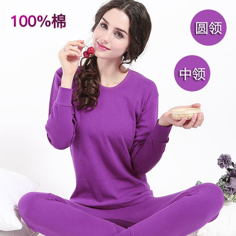 Women's Pure Cotton Thin Thermal Underwear Set, Mid-Neck, for Youth and Middle-Aged, Full Cotton Warm Underwear Set