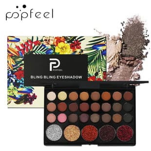 POPFEEL 29-Color Eyeshadow Palette, Natural Earth Tones, Smoky Eye Shadow, Shimmer, Pearl, Glitter, Diamond Sparkle