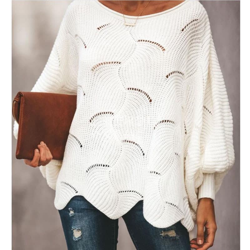 2025 Autumn/Winter European and American Plus Size Export Amazon Popular Sweater for Women Hollow Crochet Loose Knit Sweater for Women