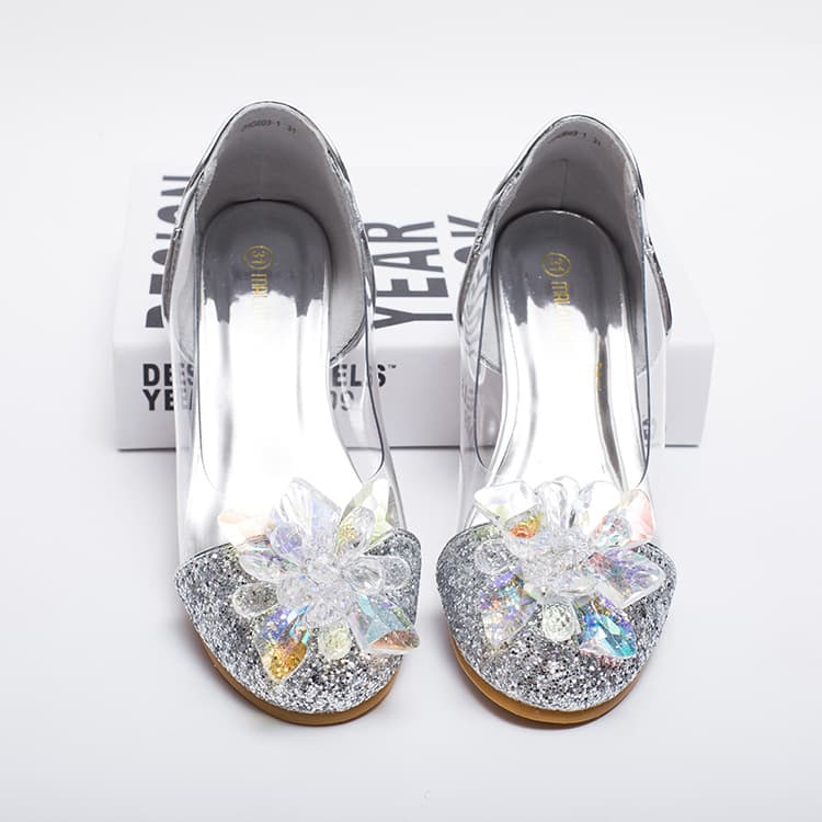 Cinderella Crystal Shoes Rhinestone Girls Low Heel Piano Princess Shoes Crystal Girl Shoes