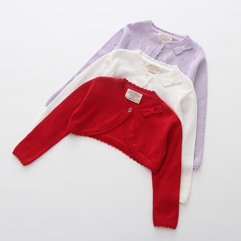 Drop Shipping Korean Style Bow Medium & Small Kids Capelet, Children's Air Conditioning Jacket, Summer Girls' Knit Cardigan Coat