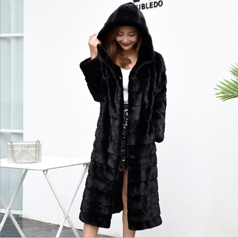 Long Fur Coat 2025 European and American Faux Mink Hooded Coat Full Fur Mink Jacket Thick Warm Women's Fashion