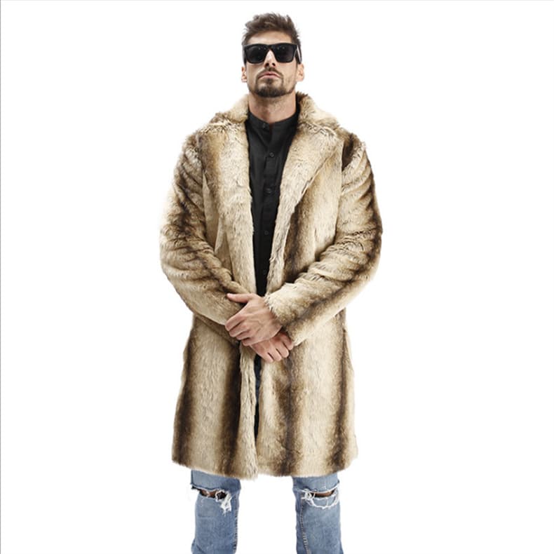 European and American Men's Faux Fur Coat Winter Imitation Mink Coat Striped Suit Jacket Thick Warm Windbreaker Fashion Trend