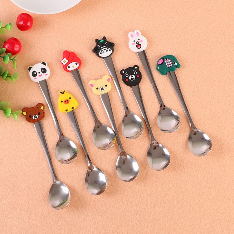 In Stock Cartoon Stainless Steel Spoon Cute Silicone Handle Ladle Children's Soup Spoon Coffee Stirring Spoon Wholesale