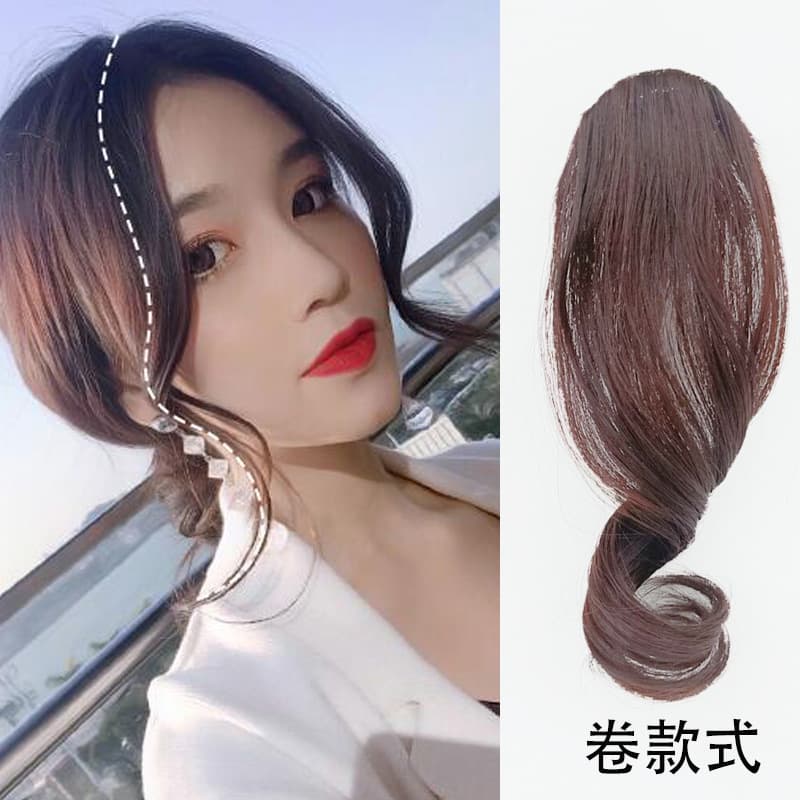 Katie's Hair Extensions Curling Human Hair Piece Side Parting Face Slimming Fake Bangs Korean Style Half Moon Shape Bangs