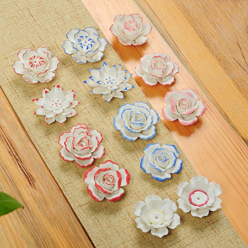 Manufacturer wholesale ceramic lotus incense inserts handmade floral incense inserts ornaments wire incense burners incense channels handmade