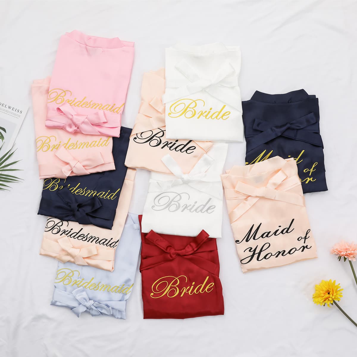 Wedding nightgown embroidered bride embroidery Bride bridesmaid group Bridesmaid dressing gown wedding souvenirs cross-border