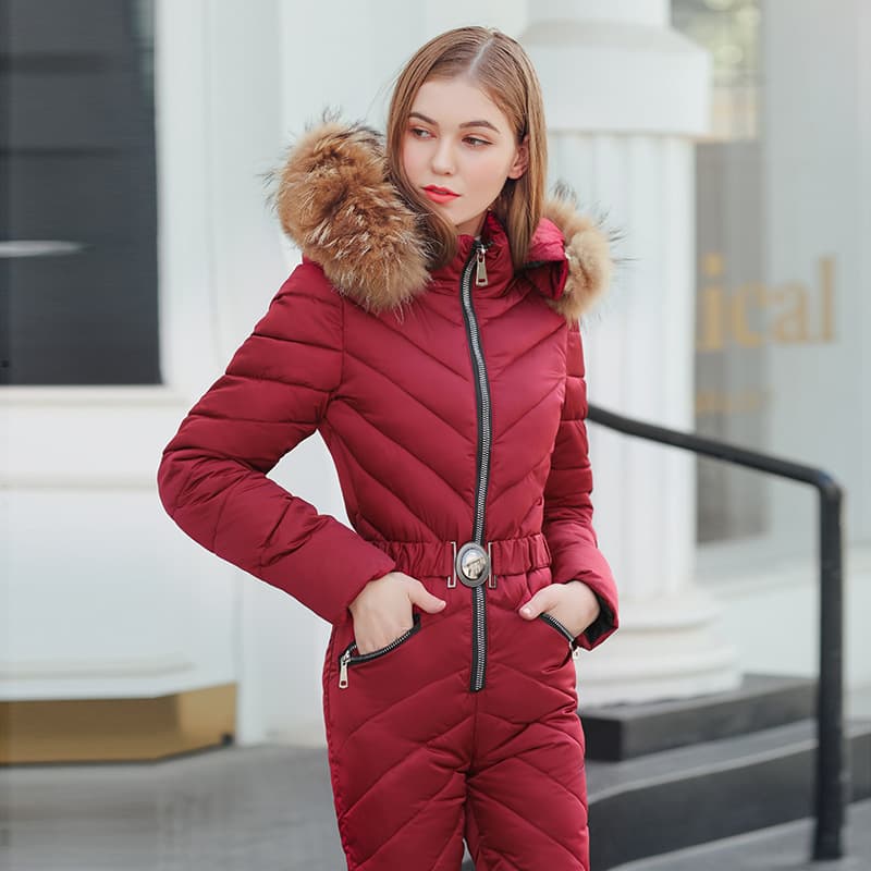 Women's Cotton Coat 2025 Winter New Set One-Piece Cotton Puffer Slim Thickened Ski Jacket with Large Fur Collar Down Cotton Coat