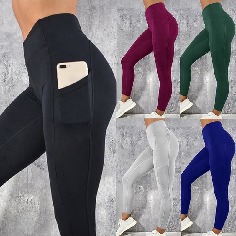 In Stock Amazon Hot-Selling Export Yoga Running Sport Fitness Pants with Side Phone Pocket, Sport Yoga Pants
