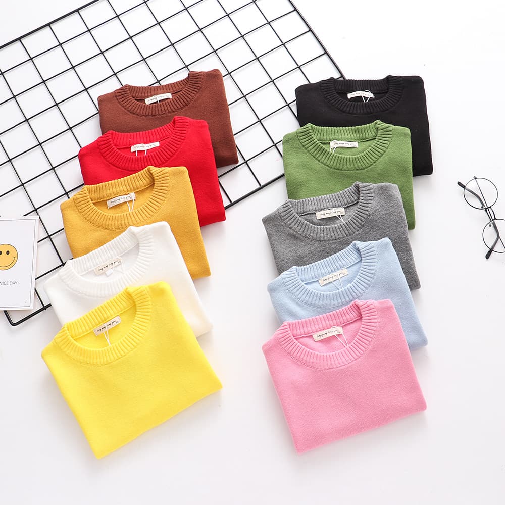 New 2022 Korean Style Boys and Girls Cotton Pullover Warm Knit Top Base Layer Children's Clothing Kids Sweater